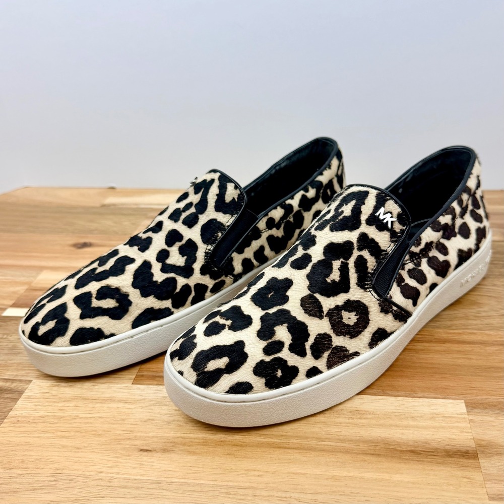 Michael Kors Keaton Leopard Cheetah Print Calf Hair SlipOn Sneaker Womens Size 8